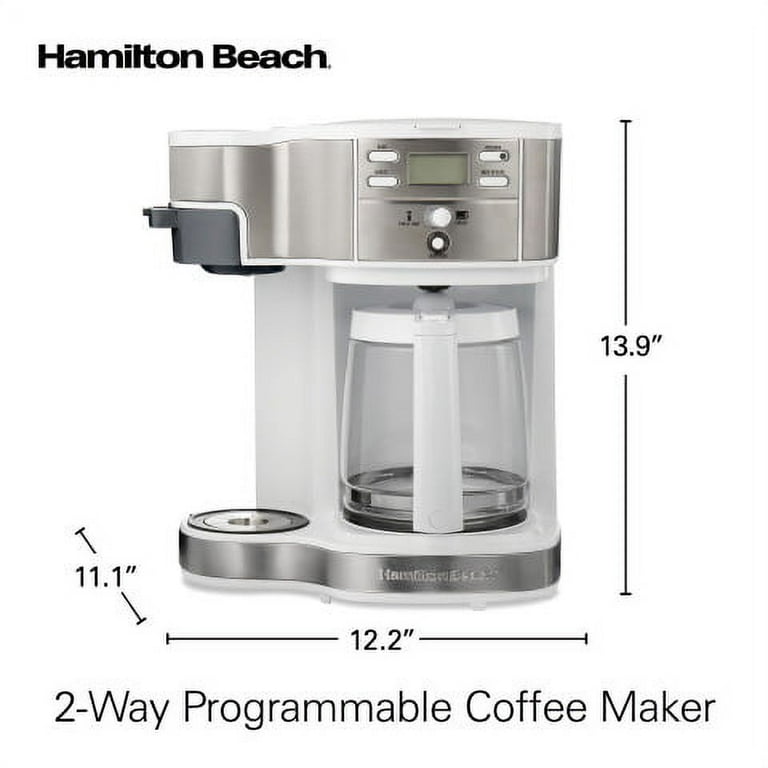 Hamilton Beach 47650 2-Way Programmable Coffee Maker Single-Serve and 12-Cup Pot Stainless Steel Glass Carafe