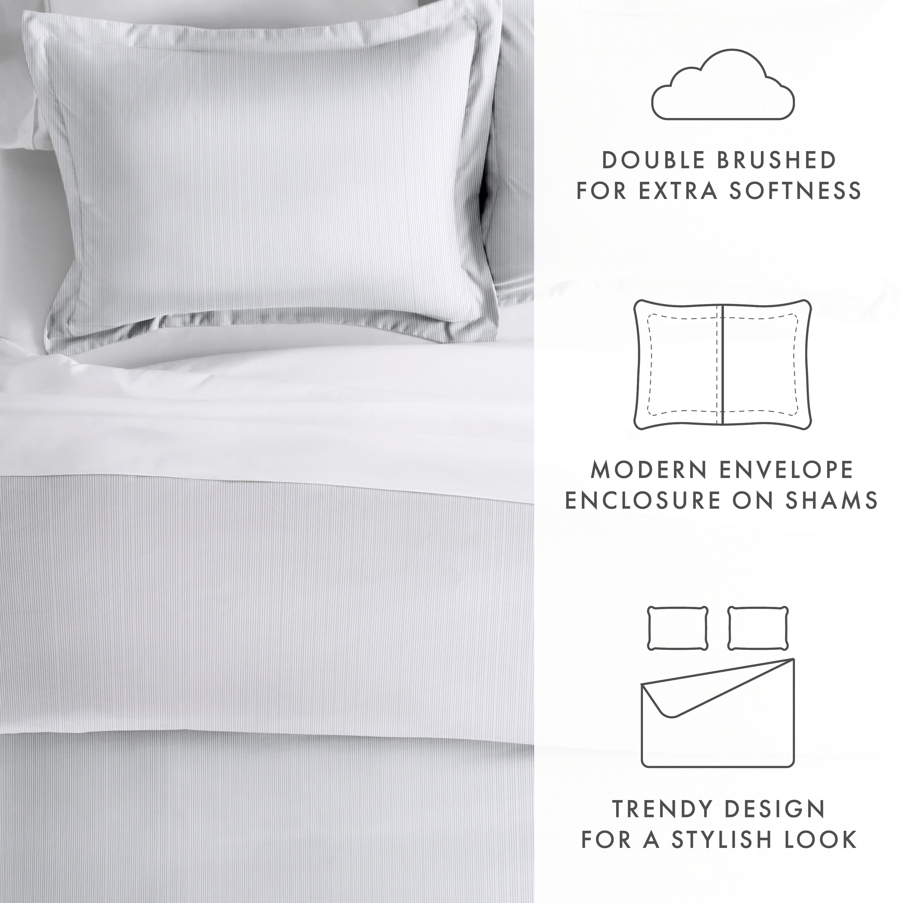 Noble Linens Light Gray PinStriped Pattern Duvet Set 2-Piece Duvet Cover Set, Twin/TwinXL