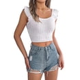 thumbnail image 2 of ITSAME Womens Knit Crop Tank Tops Ruffle Sleeveless Square Neck Tops Summer Breathable Casual Shirts White Size S, 2 of 7