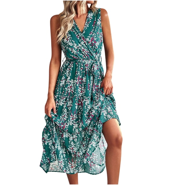Vestido ajustado con cuello en V sin mangas de primavera y verano informal con estampado elegante para mujer OAVQHLG3B Store lin121212