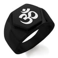 thumbnail image 1 of Stainless Steel Sacred Sanskrit Om Engraved Hexagon Crest Flat Top Biker Style Polished Ring, 1 of 1