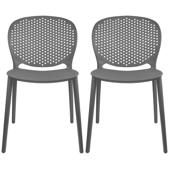 2xhome Set of 2 Modern Pool Patio Chairs, Contemporary Plastic Armless Dining Accent Side Chairs for Indoor or Outdoor Use, Gray