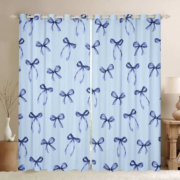 Erosebridal Blue Princess Bow Black Out Curtains For Girls,Dreamy Bowknot Kids Curtains Pack of 2 (42x63 Each)