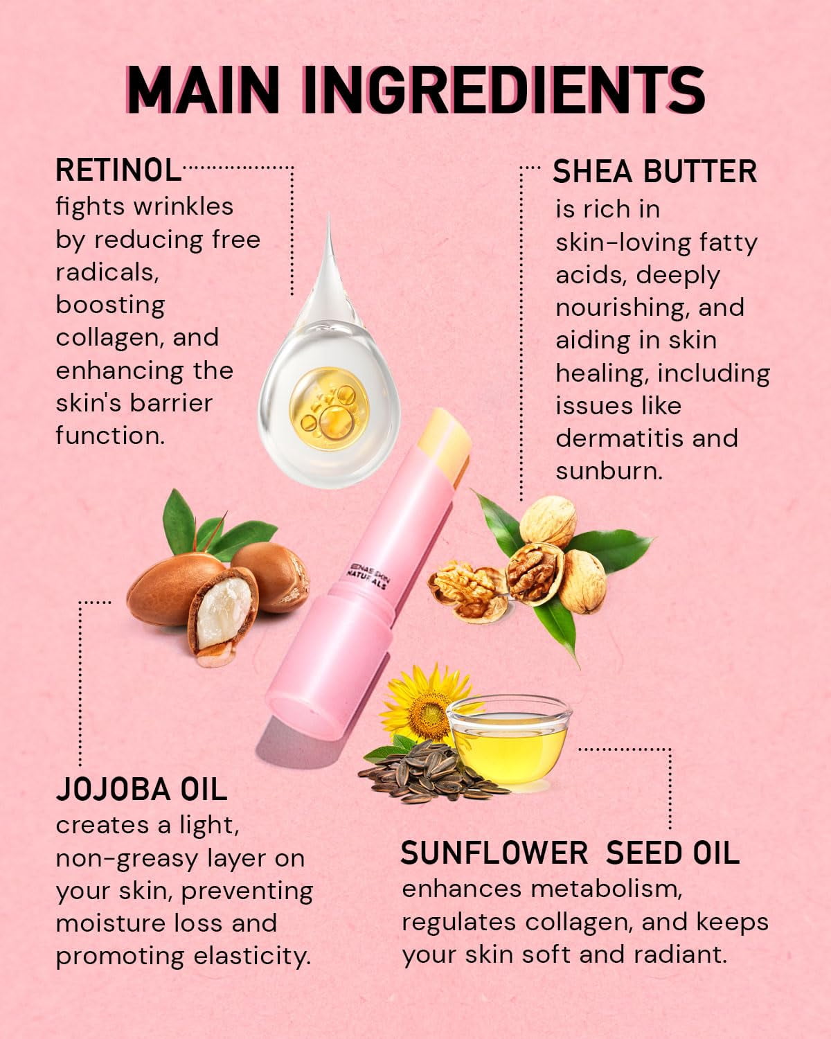 Enaskin Naturals Retinol Under Eye Cream Stick, Nourishing Eye Balm for Fine Lines & Dark Circles, 0.1 oz