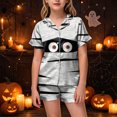 thumbnail image 2 of UAYOTSE Little Girls Satin Button‑Front Loungewear Set, Collared Short Sleeve Top and Shorts, Versatile Night Outfit for Indoor Activities Size 10-11 Years, 2 of 6