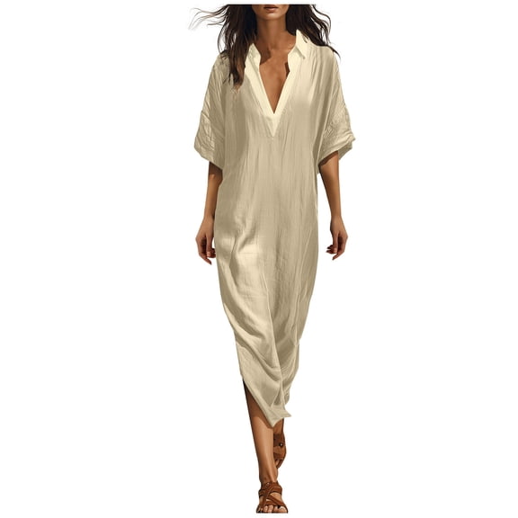 Tumotour Summer Tank Dress For Women'S V-Neck Short Sleeve T-Shirt Dress Straight-Line Dress