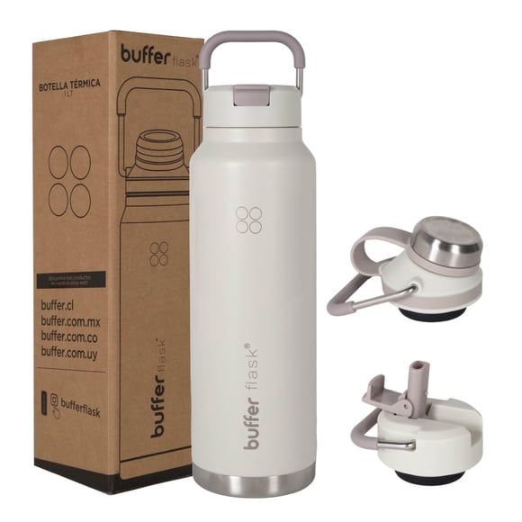 BUFFER FLASK Termo de Acero Inoxidable 1000 ml – Botella Termica Antigoteo y Hermetica – Termo para Agua Fría 24h y Caliente 12h – Termos para Agua - Incluye T