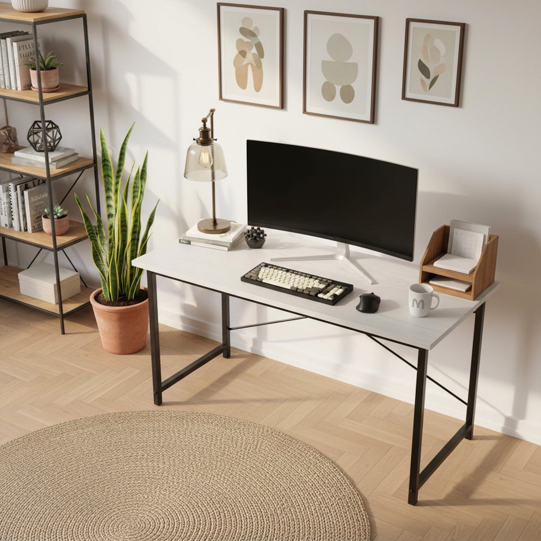 CONCETTA 47in Computer Office Desk, Writing Table for Small Spaces, Modern Style Home Office Desk, White