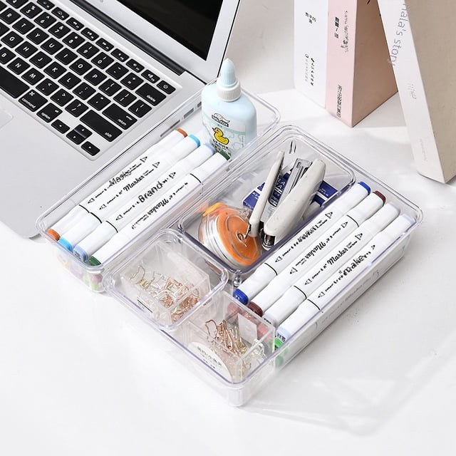 Juego de 25 piezas de caja de almacenamiento de partición de cajón PS transparente que se puede combinar libremente con caja de almacenamiento de cosméticos y artículos diversos