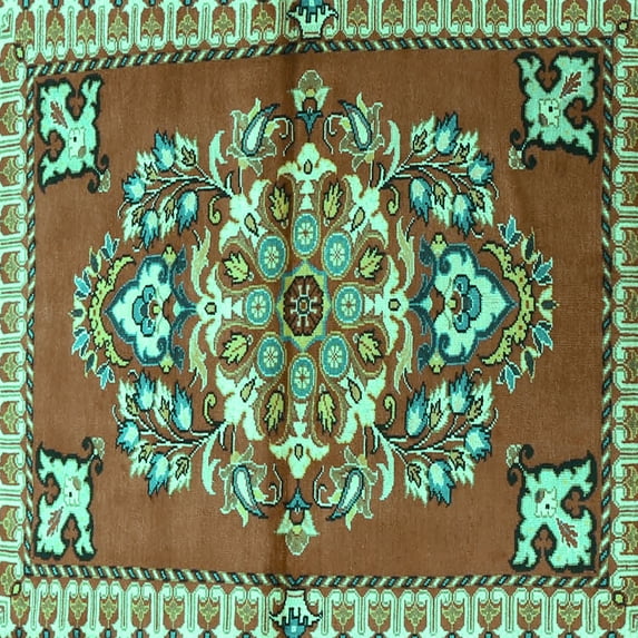 Ahgly Company Machine Washable Indoor Square Persian Turquoise Blue Traditional Area Rugs, 4' Square