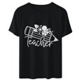 thumbnail image 3 of Hauts à Col Rond Amples pour Femmes Pull Décontracté pour la Journée des Enseignants Imprimé Mignon Manches Courtes T-Shirt, 3 of 6