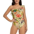 thumbnail image 2 of Yiaed Vintage Bird Print Women One Piece Swimsuits Tummy Control One Shoulder Bathing Suits Pattern Ruffle Swimwear-Small, 2 of 8