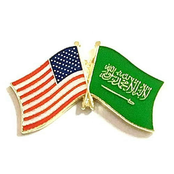 Pack of 50 Saudi Arabia & US Crossed Double Flag Lapel Pins, Saudi Arabian & American Friendship Pin Badge