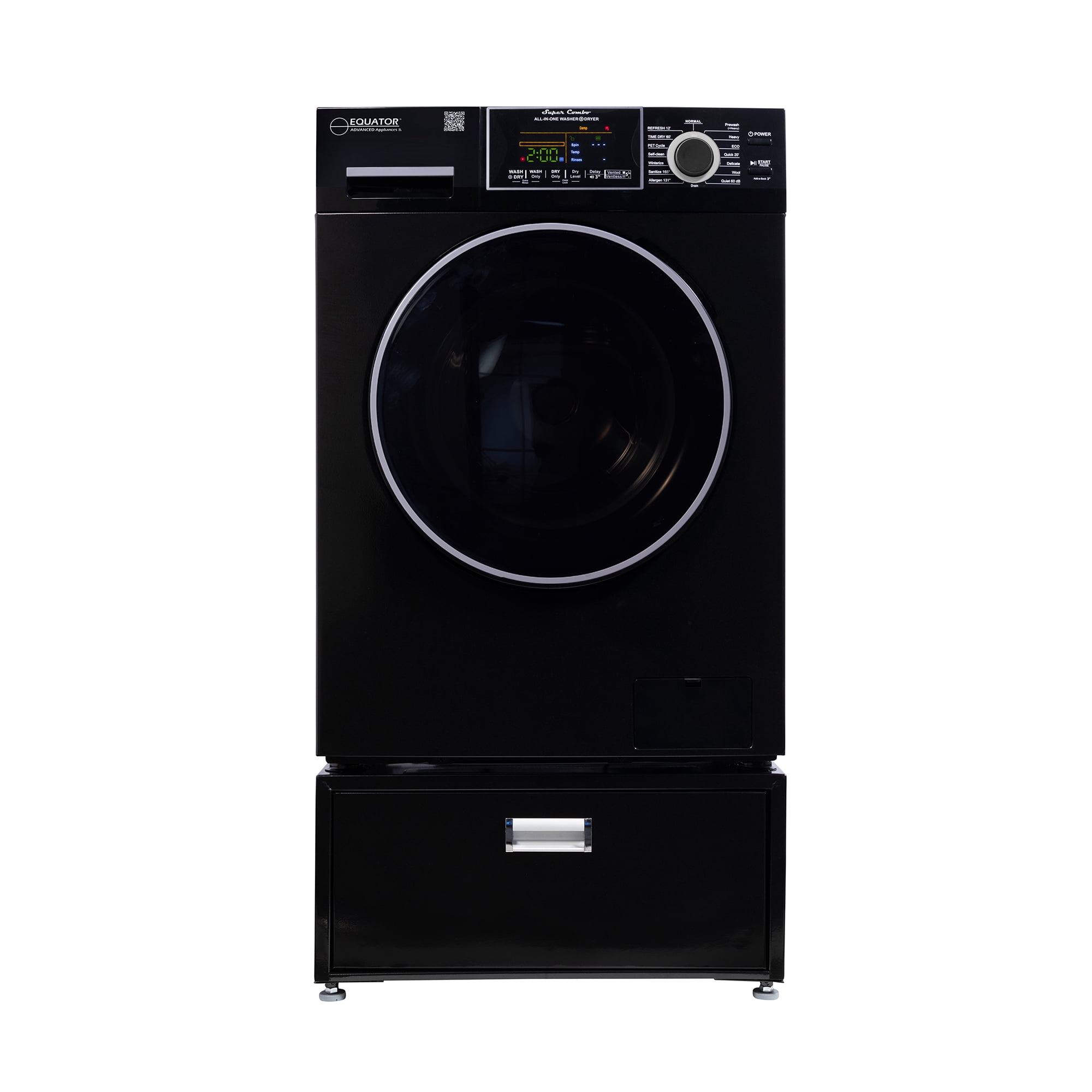 All-in-one Washer Dryer CONVERTIBLE PET Sanitize Cycle 15 lbs 1400RPM+Pedestal