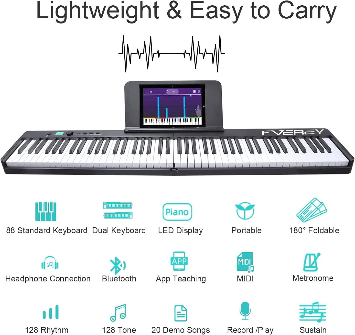 88-Key Folding Digital Piano Keyboard, Weighted, Full Size   with Sustain Pedal, Handbag, Bluetooth, USB MIDI for Beginner, Adult