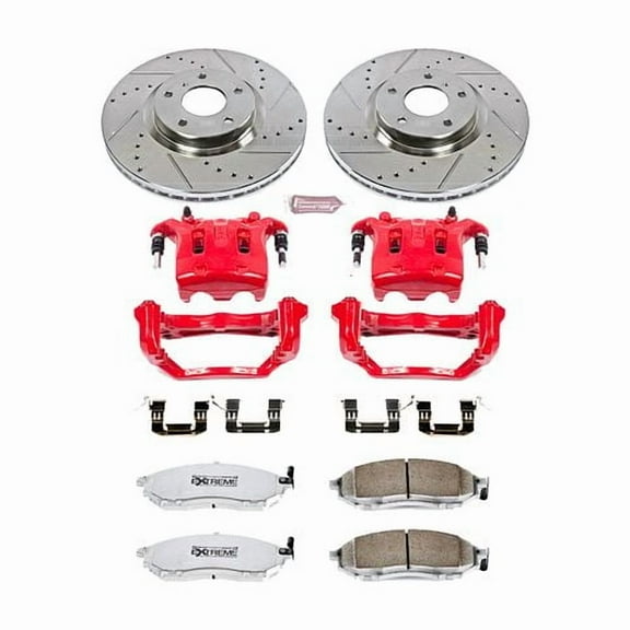 PowerStop Front Z26 Street Warrior Brake Pad and Rotor Kit with Red Powder Coated Calipers Fits: INFINITI NISSAN Select Models KC112B-26