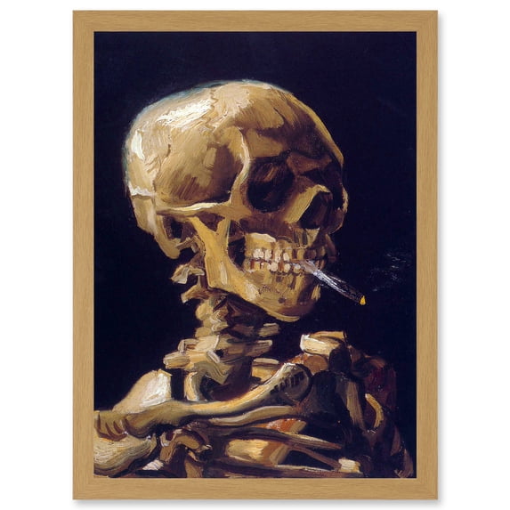 Vincent Van Gogh Skull With A Burning Cigarette A4 Artwork Framed Wall Art Print