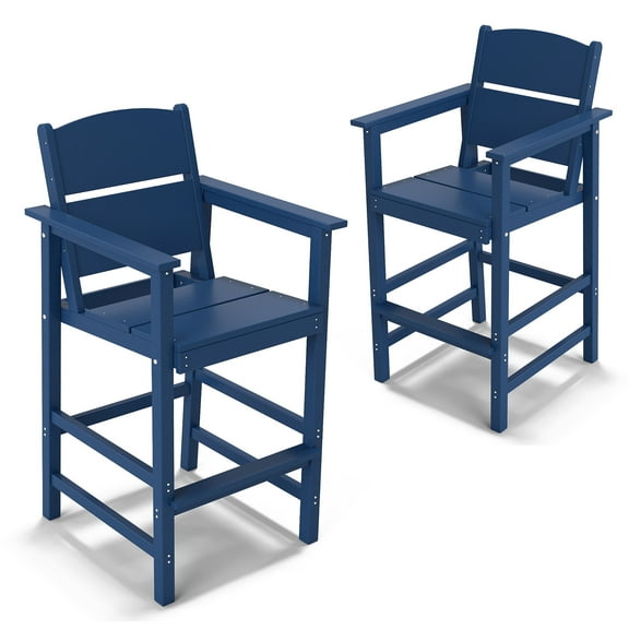 FOOWIN Outdoor Adirondack Bar Chairs Set of 2, All Weather HDPE Patio Set, Navy Blue