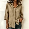 thumbnail image 4 of dazeni Oversized Button Down Shirts for Women Gauze Dressy Casual Blouses Lapel Collar 3/4 Sleeve Tops Lightweight Fall Khaki Small, 4 of 8