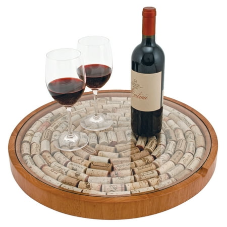 

True Wine Cork Collector Lazy Susan Turntable Wooden and Glass Storage for 130 Corks Tabletop or Countertop Organization Set of 1