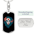thumbnail image 2 of Pin Up Sugar Skull Stainless Steel or 18k Gold Premium Swivel Dog Tag Keychain, 2 of 16