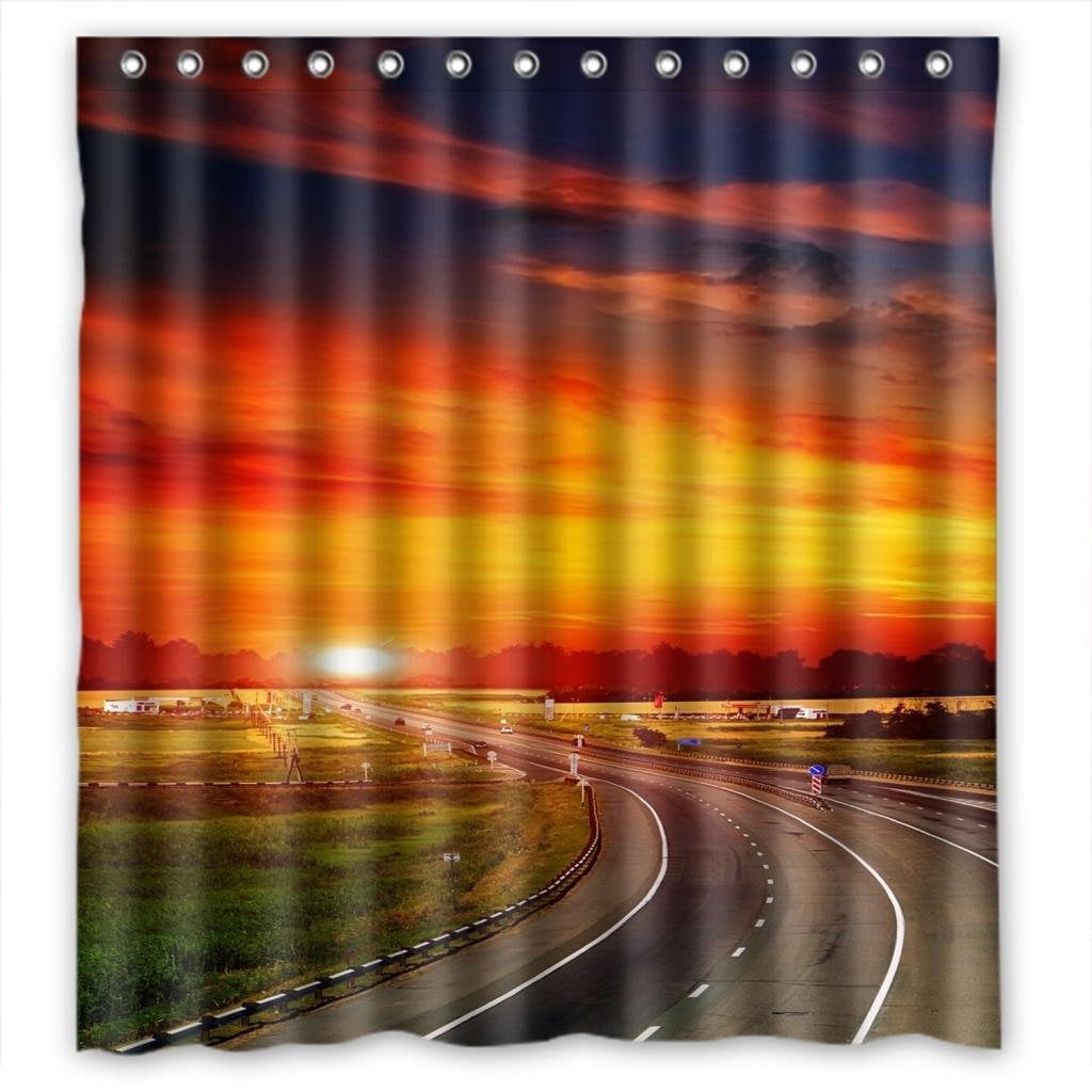 Ganma High way sunset beautiful scenery Shower Curtain Polyester Fabric