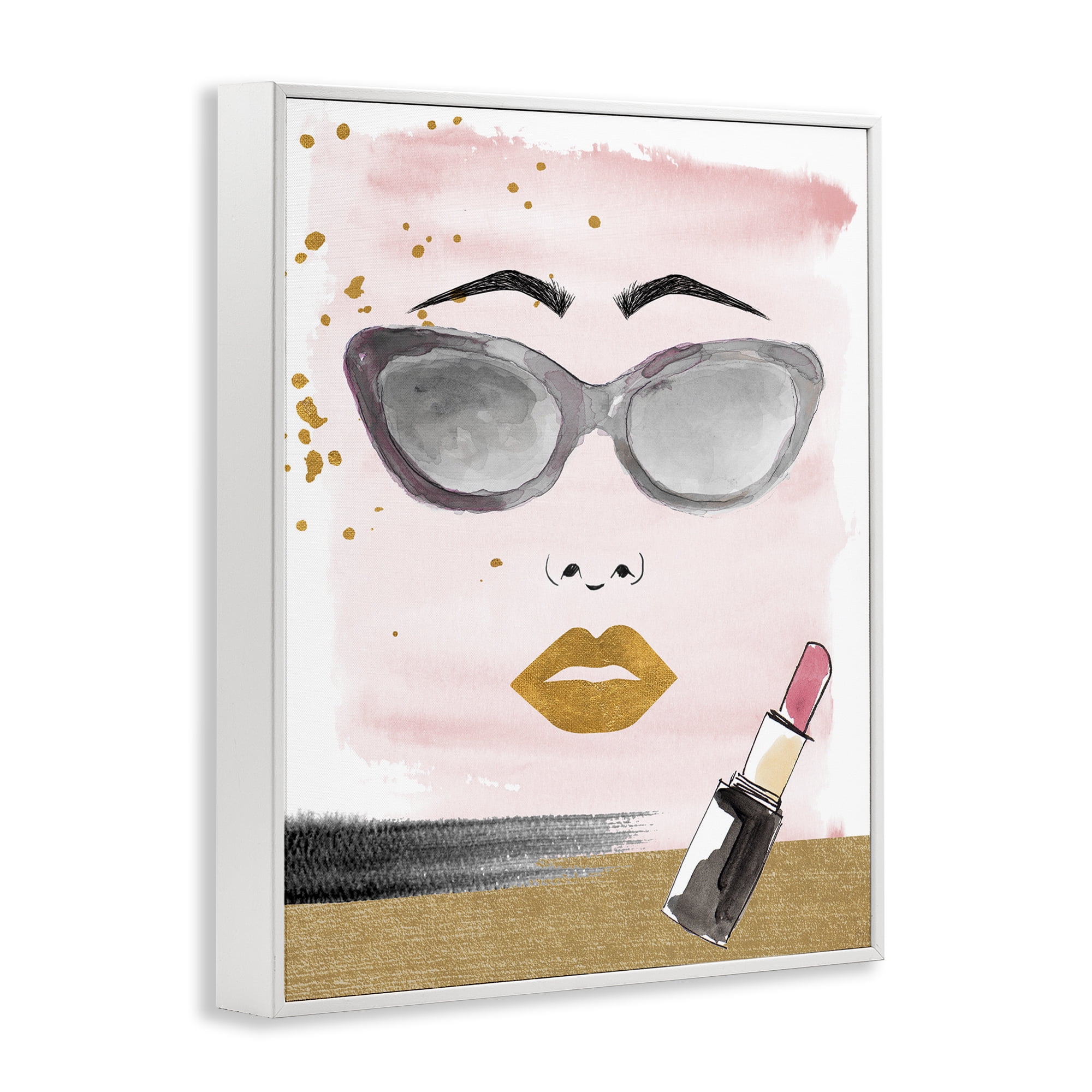 Stupell Industries Lipstick & Glam Face Novelty Painting White Framed Art Print Wall Art, 16 x 20