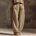 thumbnail image 2 of LEAVINGSUO Cargo Pants Women Casual Linen Wide Leg Pants with Pockets For Summer Long Pants Khaki S, 2 of 9