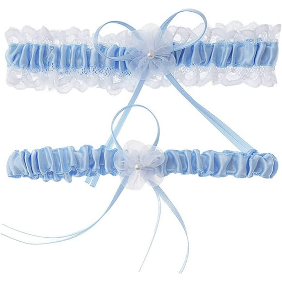FrostHike Wedding Garters for Bride Daisy Lace Bridal Garter Hand Sewn Faux Pearls Garter Set 2 Pieces