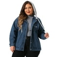 thumbnail image 2 of DARING DIVA Women's Plus Size Layered Drawstring Detachable Hoodie Denim Jacket 1X Blue, 2 of 6