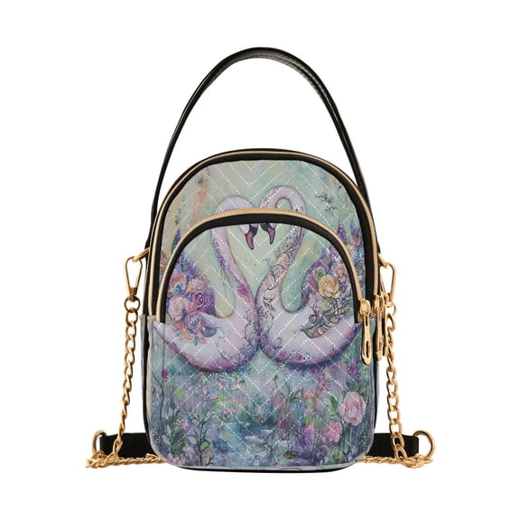 Cross Body Fashion Shoulder Waist Purse Bags Romantic Swans Amongst Flowers Pocket Handbags