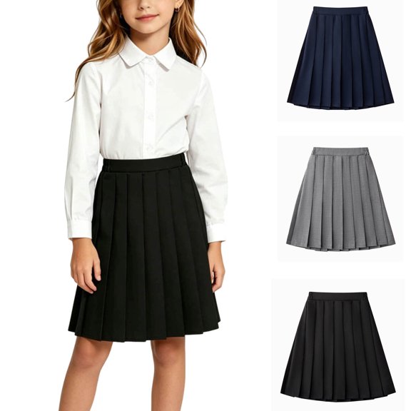 Purcolt Girls Pleated School Uniform Skirt, High Waist Above Knee Length A-Line Pull-On Silhouette Smooth Woven Preppy for School Uniform and Daily Wear