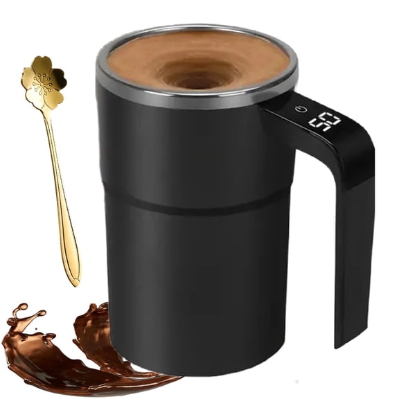 Eelectric Coffee Mug with a Built-in LCD Thermometer, Perfect for Brewing Coffee,Milk,Cocoa,Etc, 13oz Rechargeable Prevent Overflow Self Stirring Coffee Cup,Magnetic Electric Coffee Mug with Lid