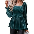 thumbnail image 4 of EFINNY Womens Velvet Blouses Dressy Tops Square Neck Long Sleeve Elegant Business Casual Shirts Top, 4 of 7