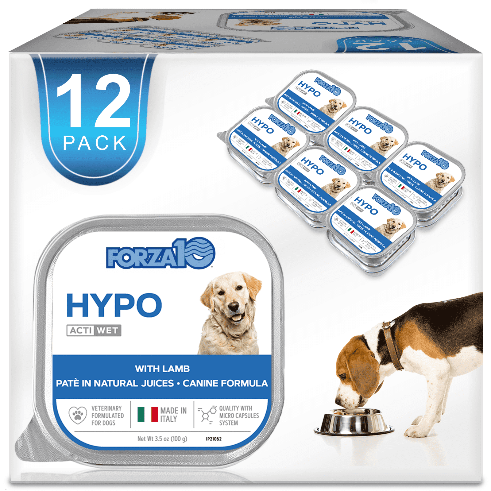 Forza10 Hypo Wet Dog Food for Adult Dogs - 3.5 oz, 12 Pack - Lamb Flavor | Actiwet Hypo Vet-Formulated for Adult Dogs with Allergies - Non-GMO - Skin and Coat Support - Made in Italy