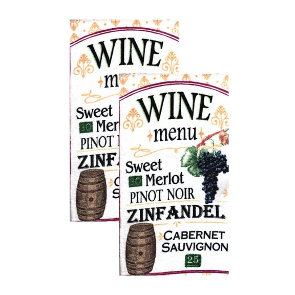 American Mills Cotton Kitchen Dish Towels 2-Piece Set, 16.5 x 26 inches Wine Menu