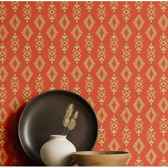 S4Sassy Peel and Stick Wall Covering, Urban Chic Tribal Star Print Removable Vinyl- Modern Walls Mural, Peach Instant Wall Makeover Wallpaper for Bedroom, Bathroom, Laundry Room, Interior -25"x60"