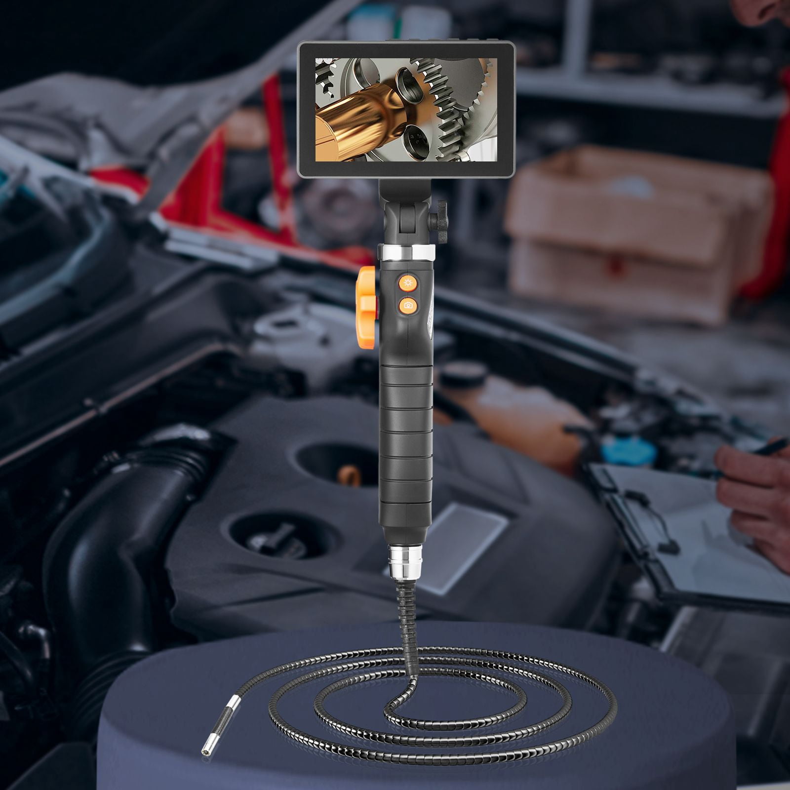 Two-way articulated monitoring head 0.25-inch lens 5-inch IPS screen 4.9 feet snake tube, automotive engine inspection