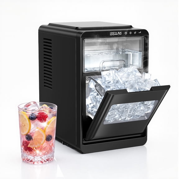 Kndko Crescent Ice Maker Countertop, 16 Cubes in 12 Mins, 27 Lbs/Day, Self-Cleaning, Adjustable Thickness, Timer, Black