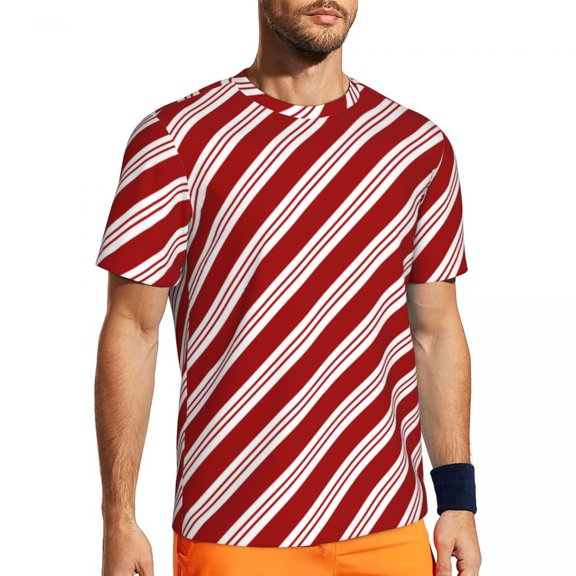 Red Line T-Shirt Men Christmas Candy Cane Stripes Casual Gym T Shirts Fast Dry Summer Hara