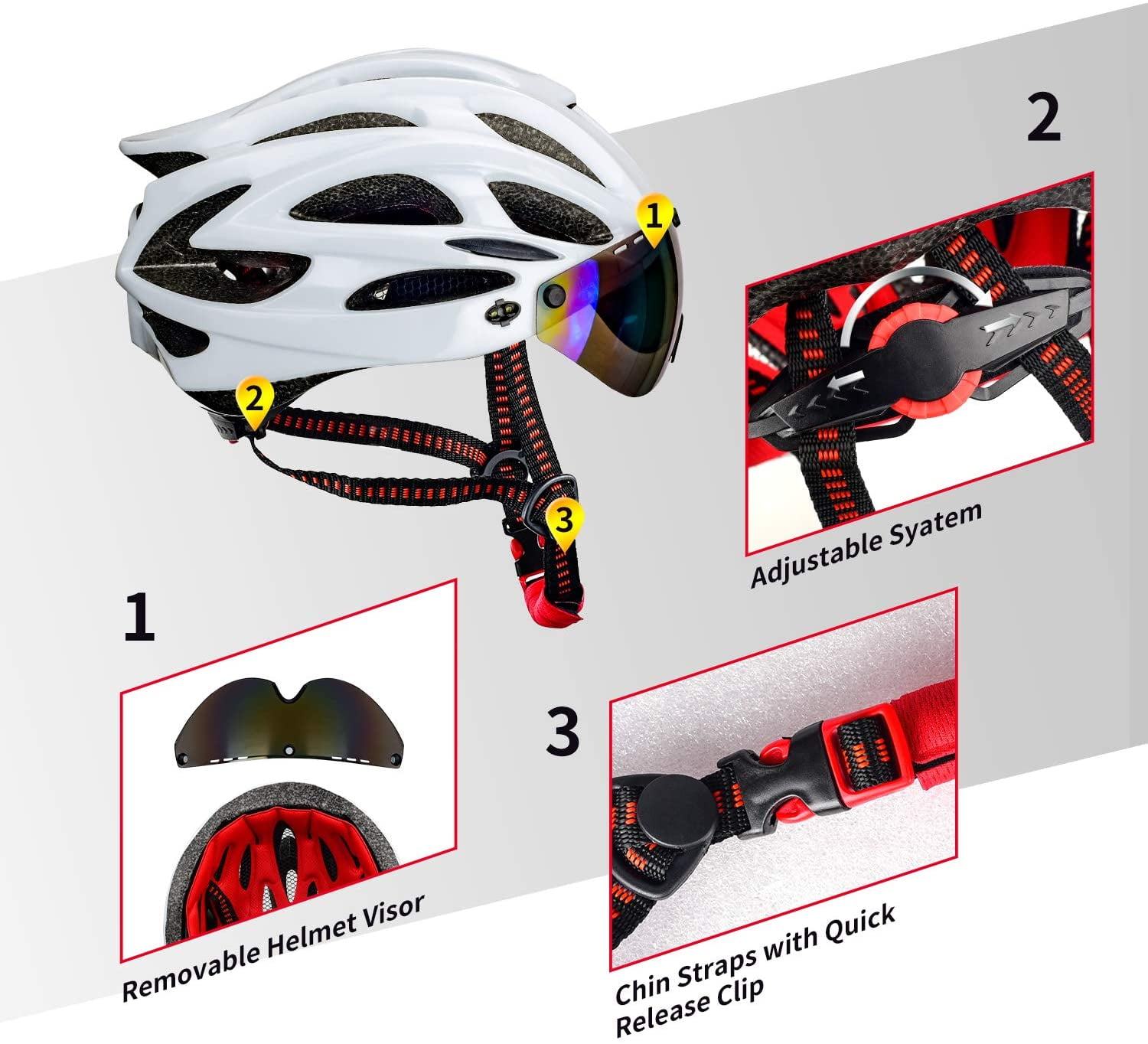 Shinmax Bike Helmet,Bicycle Helmet with USB Rechargeable LED Light Adult Cycling Helmet//Adjustable Size Detachable Visor/&Removable Magnetic Goggles for Men Women Road Helmet SM-B23