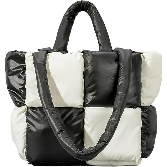Kukuzhu Puffer Tote Bag, Soft Puffy Bags for Women Light Winter Down Cotton Padded Quilted Tote Bag Shoulder Handbag Purse