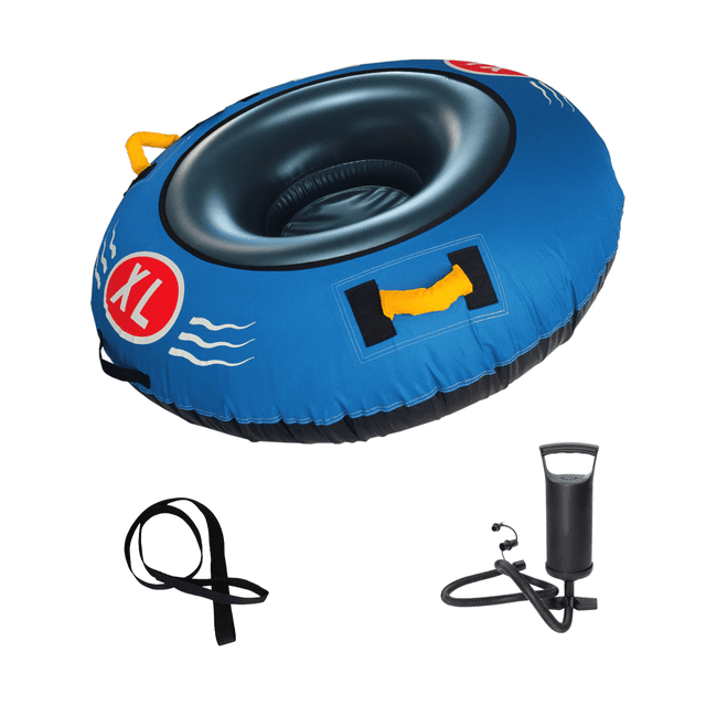 Graflsoa Foldable Inflatable Snow Sled with Handles - 95x95cm Blue Snow Tube, Freeze-Resistant Thickened PVC Inner Tube & Soft Oxford Cloth Base, Portable Heavy-Duty Winter Sled for Kids & Adults