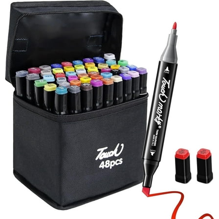 Alcohol Markers Brush Tip, 48 Colors Dual Tip Point Art Markers