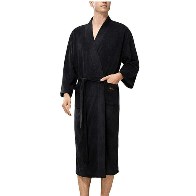 Men’s Hooded Cotton Robe – Lightweight Plush Bathrobe with Pockets & Belt (Breathable Full-Length Spa Loungewear)