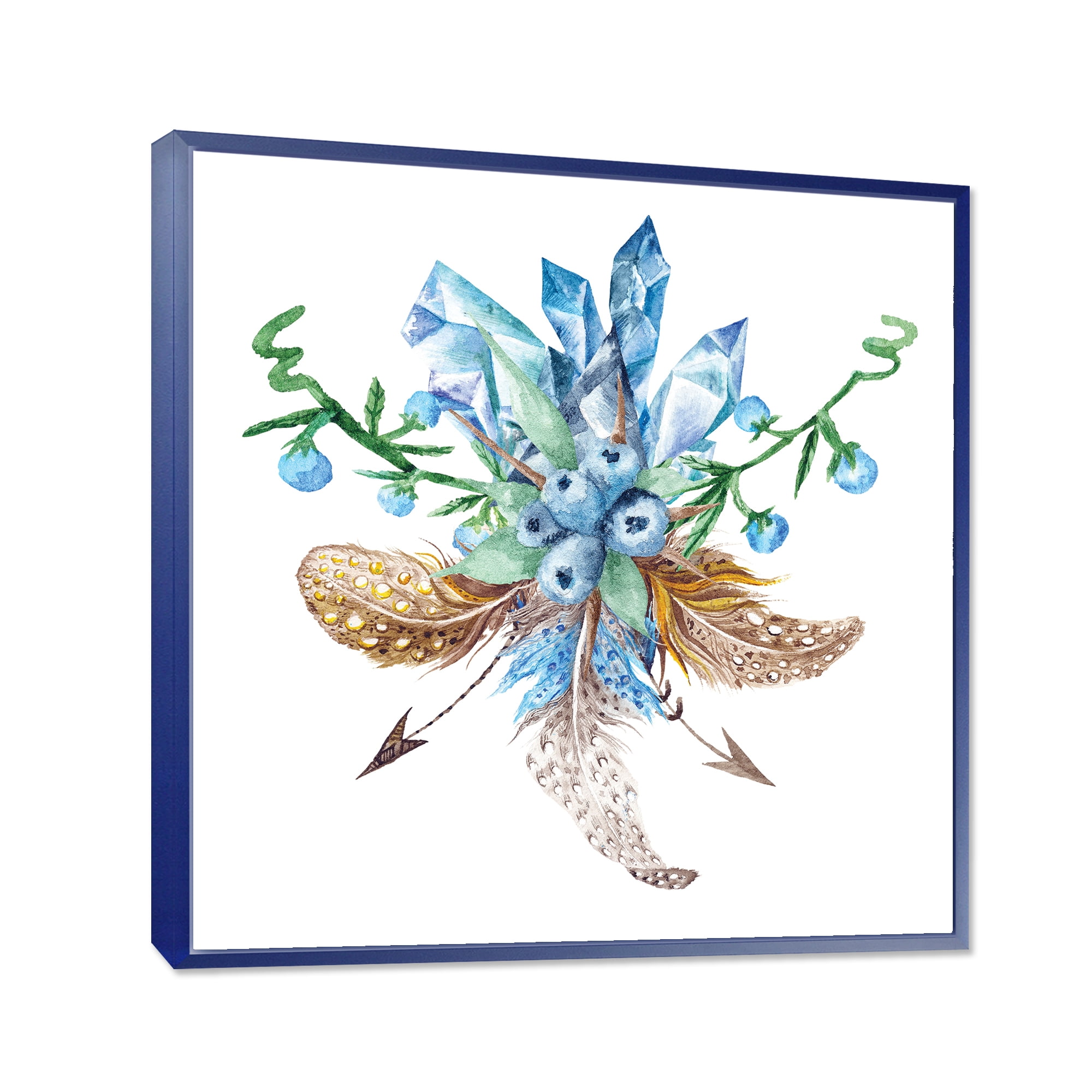 Designart 'Fresh Tribal Vignette Wild Forest Wreath Design On White I' Traditional Framed Canvas Wall Art Print