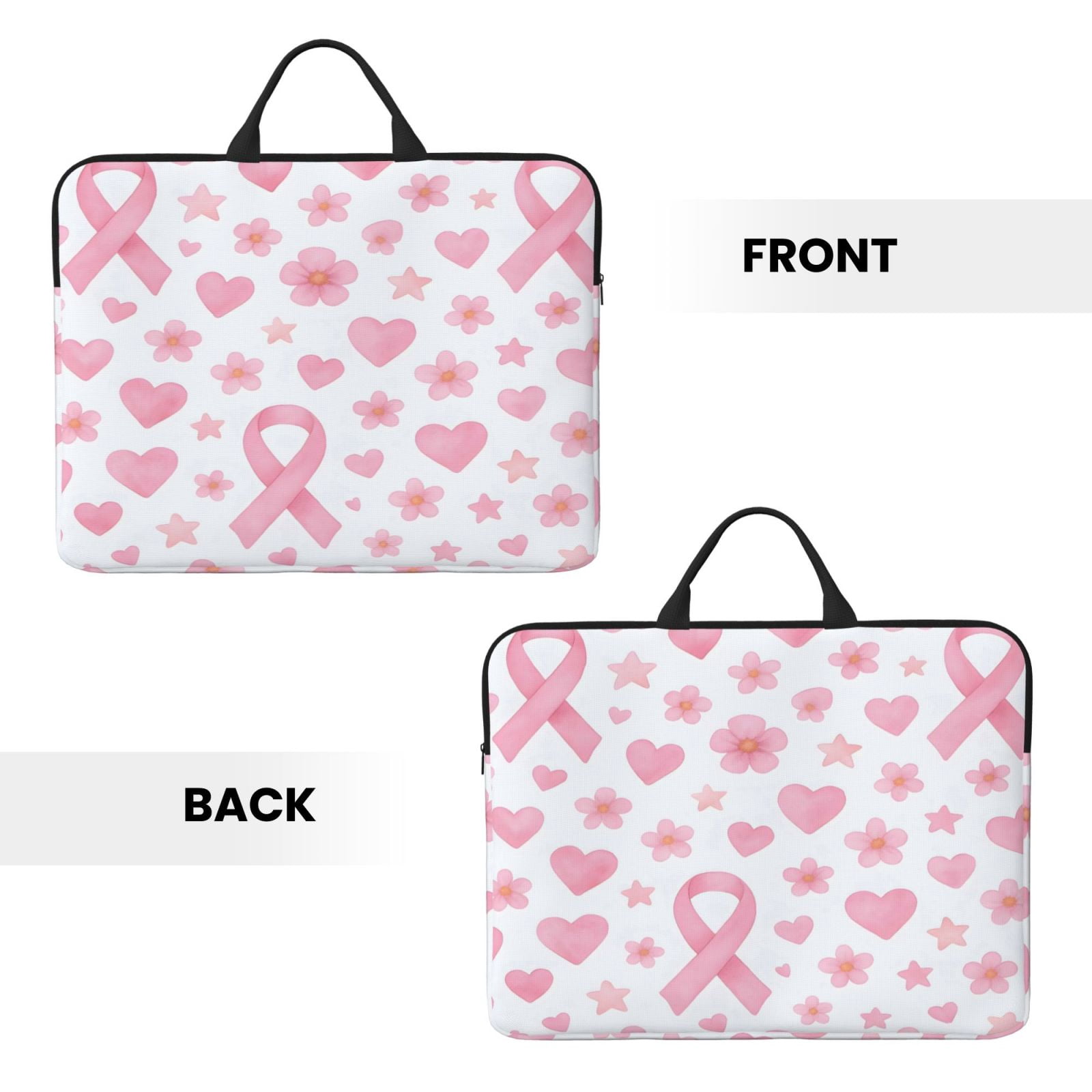 Laptop Sleeve Bag For Women Men 14inch Waterproof Durable Protective Computer Carrying Cover Handle Laptop Case Bag Watercolor Pink Ribbon Pattern With Hearts And Stars