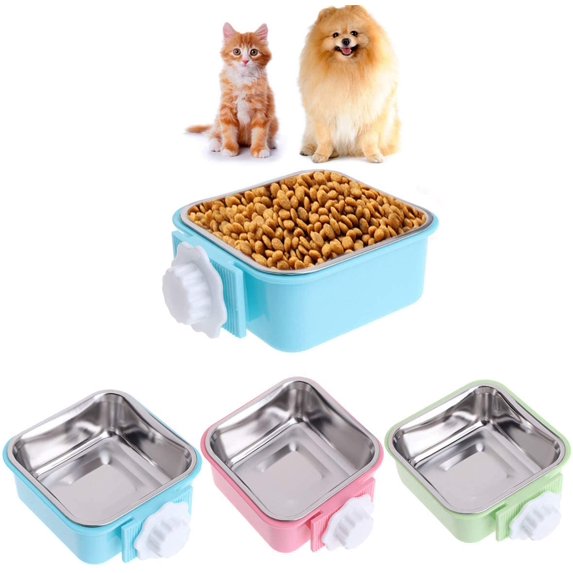 HZKAICUN Luck Dawn Cat Crate Bowl, Stainless Steel Removable Cage Hanging Bowls with Bolt Holder for Dog Puppy