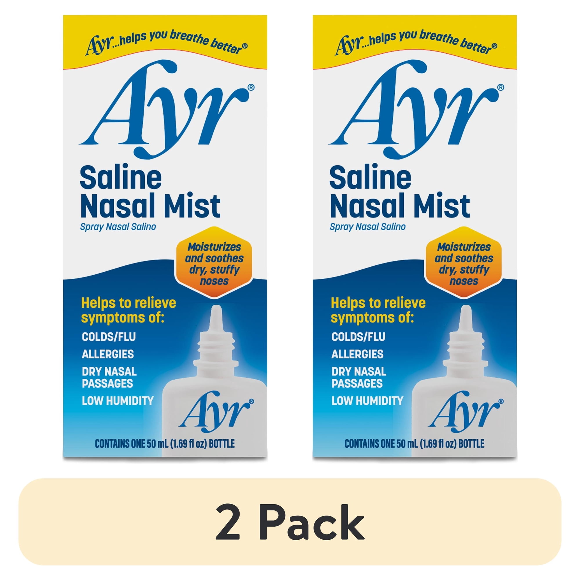 (2 pack) Ayr Saline Nasal Mist, for Daily Saline Nasal Care, 50mL