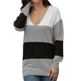 thumbnail image 4 of Women Striped Print Color Block Deep V Neck Long Sleeve Knitted Shirt, 4 of 5